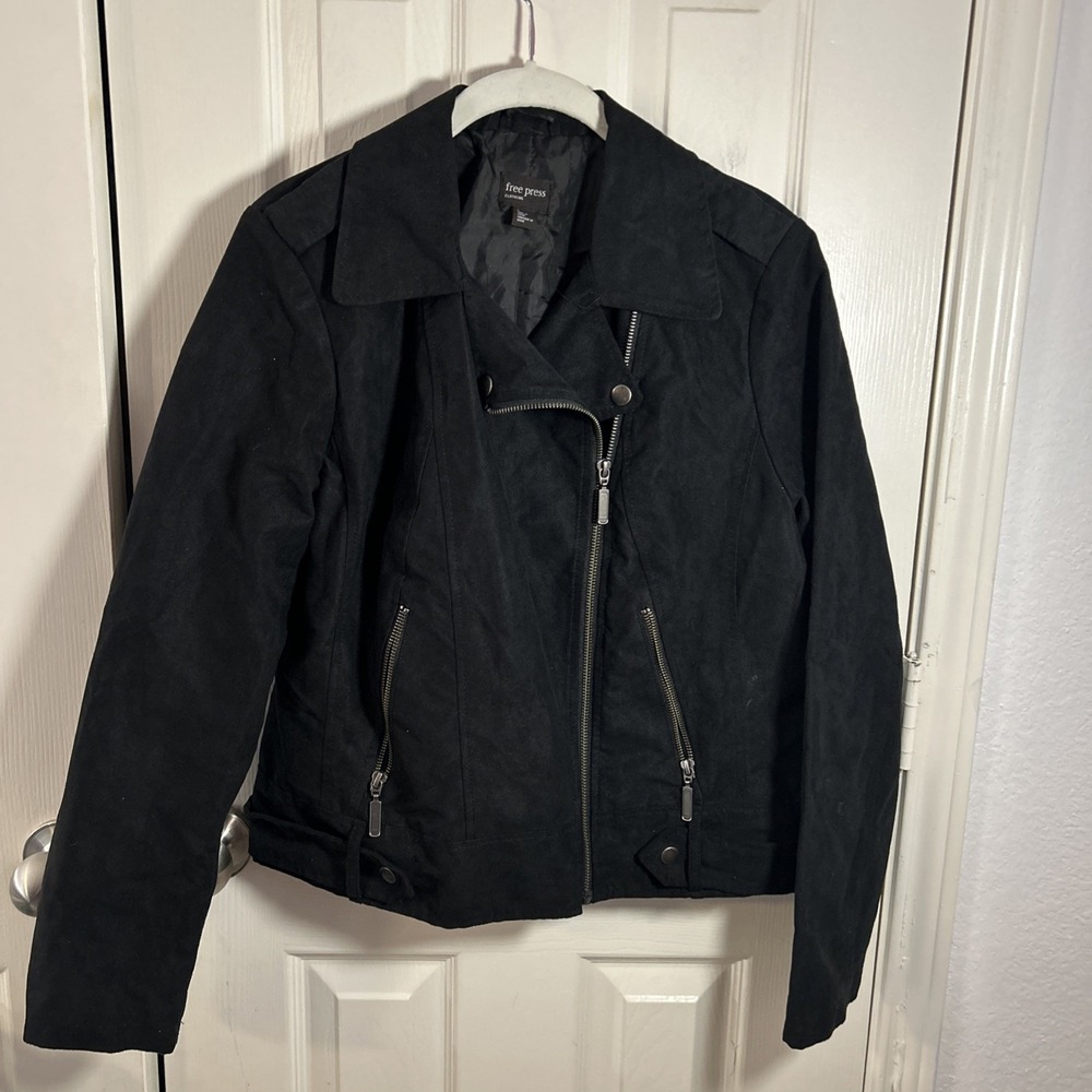 Free Press Clothing Black Faux Suede Moto Jacket Women's Size Large